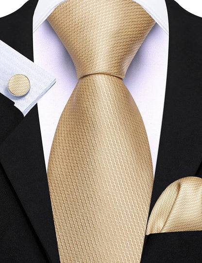 Barry.Wang Tie Sets for Men Silk Solid Necktie Stain Ties Handkerchief Pocket Square Cufflinks Wedding Business Dyed