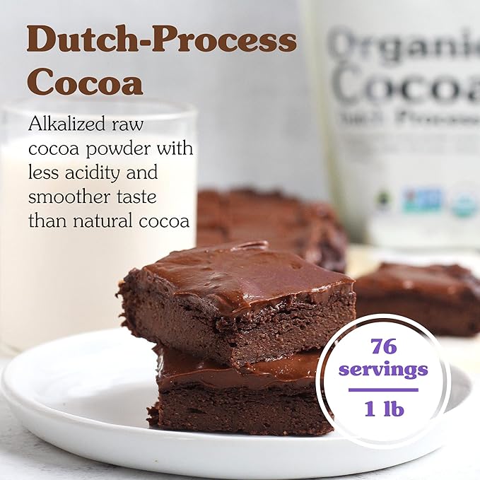 NuNaturals Unsweetened Organic Fair Trade Cocoa Powder, Premium Dutch-Process For Drinking and Baking, 1 lb