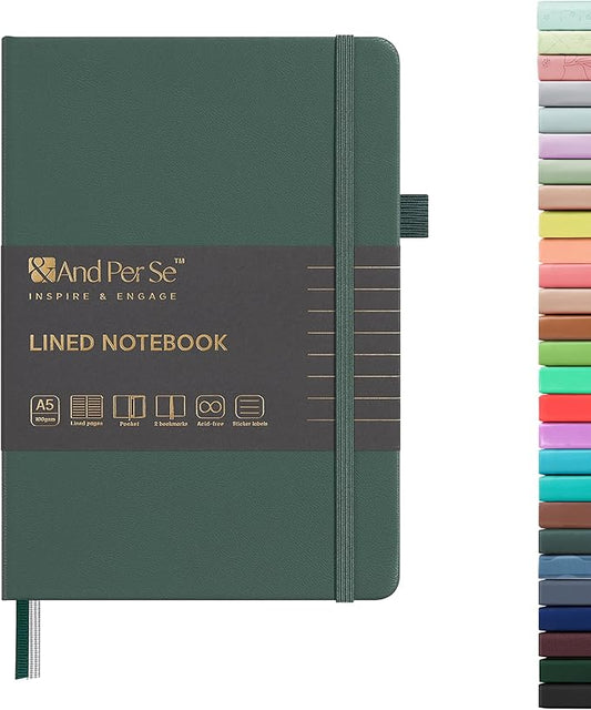 &And Per Se Lined Journal Notebook, 160 Pages, A5 5.7 x 8 inches College Ruled Thick Paper Notebook Journals for Writing, Hardcover Notebooks for Women Men Office School (1 Pack, Green)