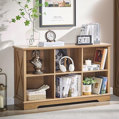 Book Shelf, 6 Cube Storage Organizer, 2-Tier Open Shelf Wooden Bookcase, Freestanding Wood Cube Storage Bookshelf for Bedroom, Living Room, Home Office (Natural Oak)