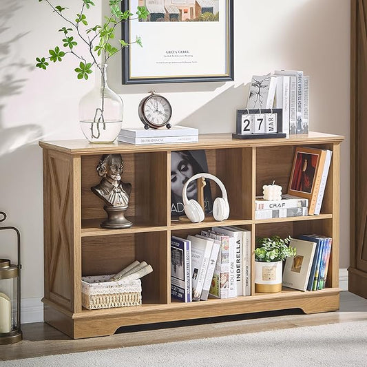 Book Shelf, 6 Cube Storage Organizer, 2-Tier Open Shelf Wooden Bookcase, Freestanding Wood Cube Storage Bookshelf for Bedroom, Living Room, Home Office (Natural Oak)
