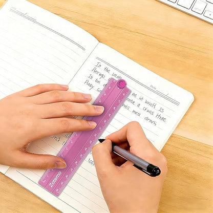 2-in-1 Foldable Metal Ruler & Protractor -15cm Compact to 30cm Extended, Precision Laser Etched Metric Scale, Aluminum Folding Small Ruler for Planner Journaling Drafting Drawing (Pink)