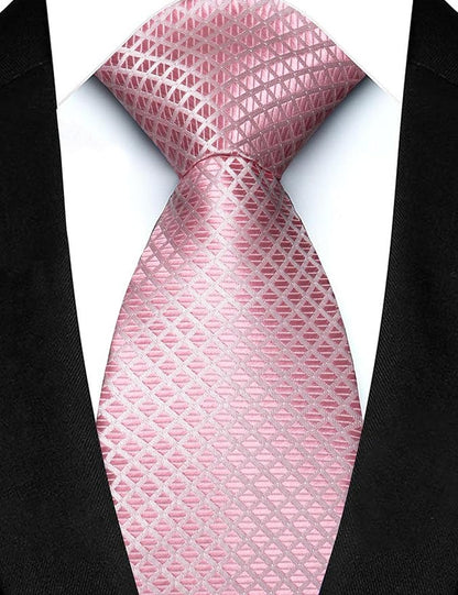 JEMYGINS Mens Solid Color Plaid Tie and Lapel Pin Necktie Pocket Square and Tie Clip with Sets for Business Casual 4PCS