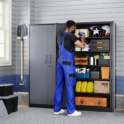 Yizosh Metal Storage Cabinet with Locking Doors and 5 Adjustable Shelves, 72" Garage Storage Cabinet Steel Lockable for Office,Home,Garage