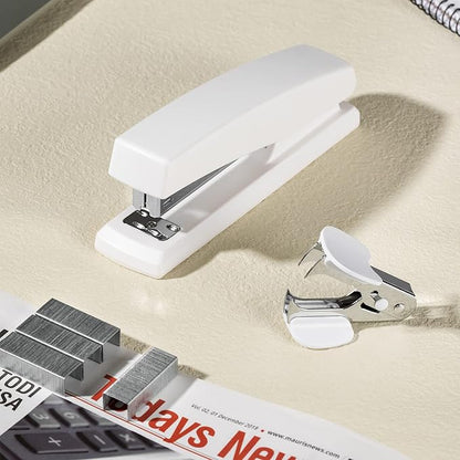 Deli Stapler, Desktop Stapler, 2 Pack, Office Staplers, 25 Sheet Capacity, Includes 2000 Staples and 2 Staple Removers, 2 Pack, White