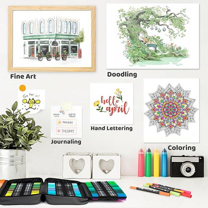 200 Colors Markers for Adult Coloring Books No Bleeding - Duo Tip Art Pens, Fine & Brush Coloring Marker for Adult Calligraphy, Illustration, Cards Drawing, Note taking Lettering, Journaling