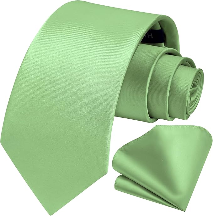 HISDERN Mens Solid Color Ties Formal Satin Necktie and Pocket Square Set Classic Wedding Business Tie & Handkerchief