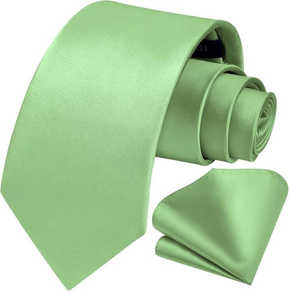 HISDERN Mens Solid Color Ties Formal Satin Necktie and Pocket Square Set Classic Wedding Business Tie & Handkerchief