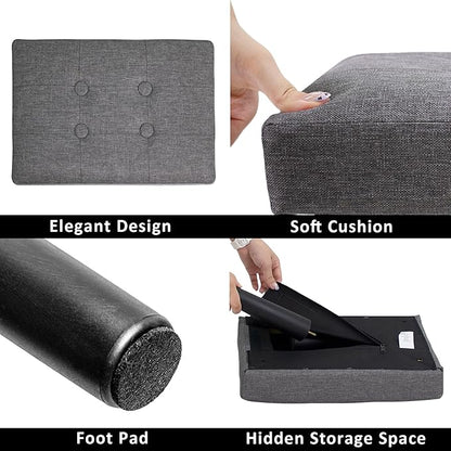 CAROLMADE Ottoman Foot Rest, Linen Small Ottoman Foot Stool with Legs Modern Footstool Ottomans for Living Room Entryway Office, Grey