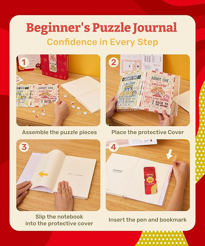 PieceRelax A5 Puzzle Journal for Adults, 300 Piece Plastic Jigsaw Book Cover (Includes Notebook) - Chupa Chups_Timeless Memories - Fun Pass, Unique Gift [YA1067]