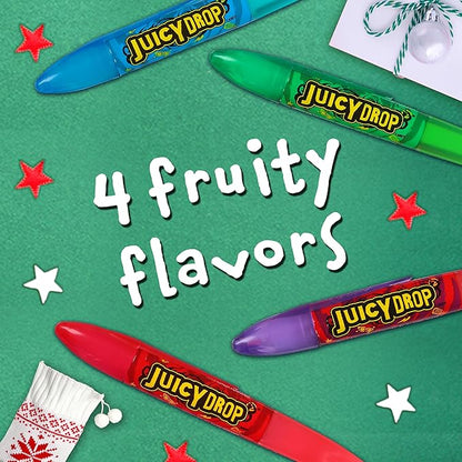 Juicy Drop Sour Candy Gel Pen, 12 Ct in Assorted Fruity Flavors, Full Size, Sour Christmas Candy Variety Pack for Stockings, Party Favors, Birthday Parties, Goodie Bags, Gifts for Kids