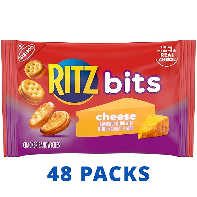 RITZ Bits Cheese Sandwich Crackers, Bulk Lunch Snacks, 48 Snack Packs (4 Boxes)