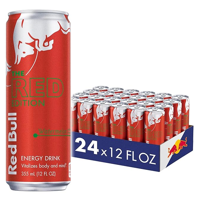 Red Bull Red Edition Energy Drink, Watermelon, with 114mg Caffeine plus Taurine & B Vitamins, 12 Fl Oz, Pack of 24 Cans