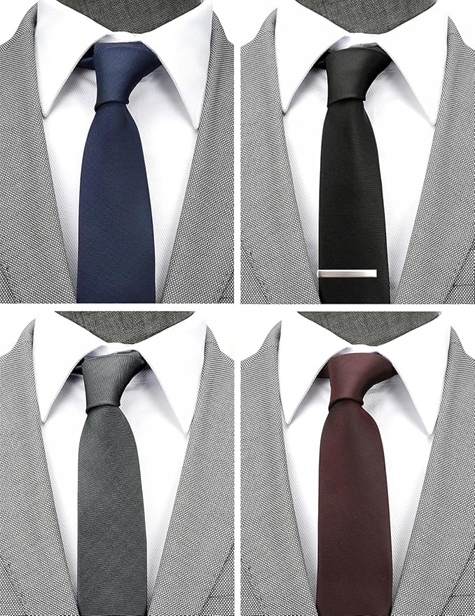 Skinny Solid Ties for Men, 2.5 inch Slim Plain Neckties 4-Pack