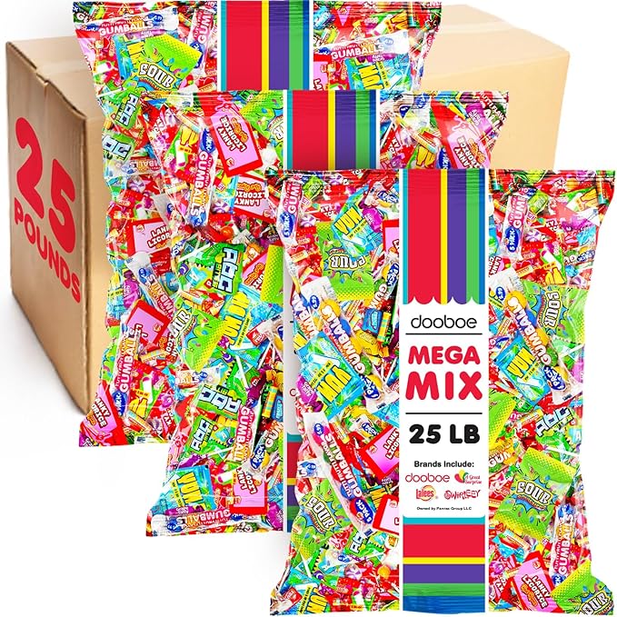Dooboe Bulk Candy Wholesale - 25 Pounds - Individually Wrapped Candies for Schools, Teachers Rewards - Candy for Offices, Stocking Stuffers, Christmas Parade Throws
