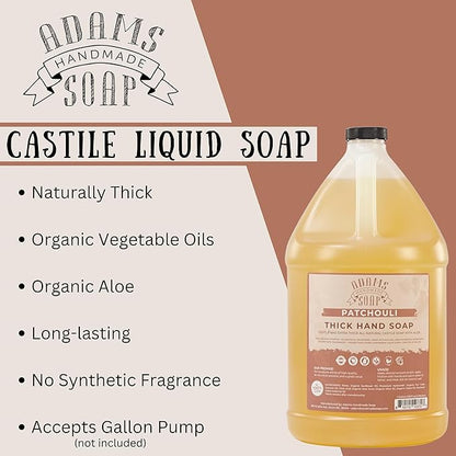 Adams Handmade Soap Thick Organic Castile Liquid Hand Soap 1 Gallon Refill - Patchouli (Pack of 4)