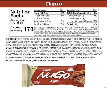 NuGo Protein Bar, NEW! Dulce De Leche 15 bars & Churro 15 bars, 11-15g Protein, Gluten Free, 30 Count