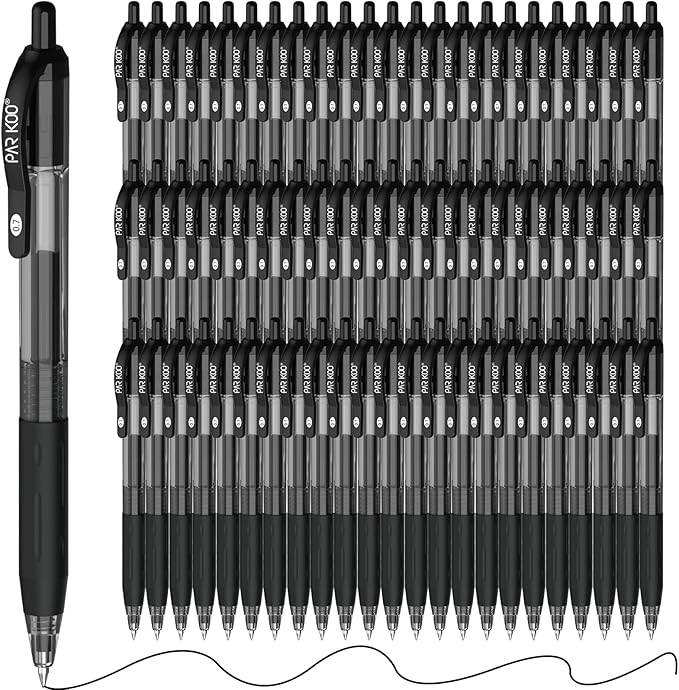 ParKoo Black Gel Pens, 70 Pack Quick Dry Retractable Medium Point 0.7mm Rollerball Gel Ink Pens Smooth Writing with Comfort Grip for School Office Home