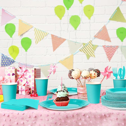 durony 350 Pieces Teal Blue Party Supplies Teal Blue Dinnerware Set Paper Plates Cup Napkins Serve 50 Guests for Birthday Wedding Baby Shower Party Family Picnic