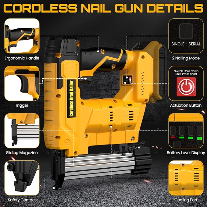18 Gauge Cordless Brad Nailer & Staple Gun for Dewalt 20V MAX Battery(No Battery), 2 in 1 Electric Nail Gun with 1000 Brad Nails and 1000 Staples for Home Improvement, DIY and Woodworking