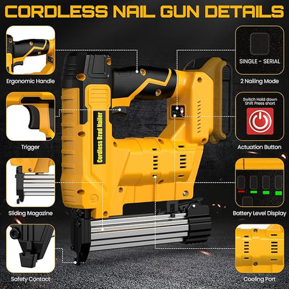 18 Gauge Cordless Brad Nailer & Staple Gun for Dewalt 20V MAX Battery(No Battery), 2 in 1 Electric Nail Gun with 1000 Brad Nails and 1000 Staples for Home Improvement, DIY and Woodworking