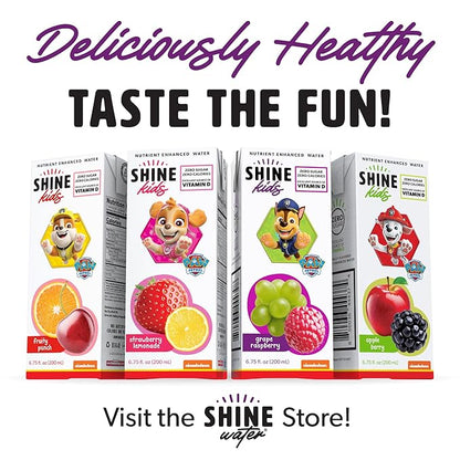 ShineWater Kids x Paw Patrol Vitamin D Grape Raspberry Juice Boxes | No Added Sugar | Naturally Flavored Drink for Kids | Vegan Gluten Free Hydration | 32 Pack