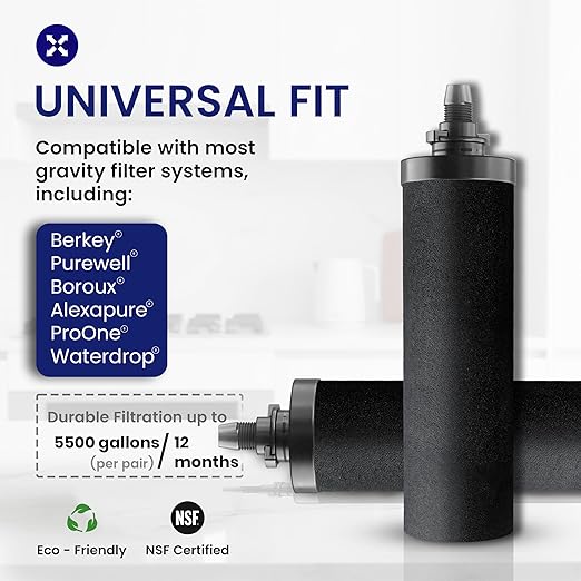 Gravity Water Filter System - 1.5 Gallons NSF Certified AISI 304 Stainless Steel Water Filter with 2 Smart Carbon Filters, 2 POSTreat Steel Fluoride Removal Elements & Free Stainless Steel Spigot