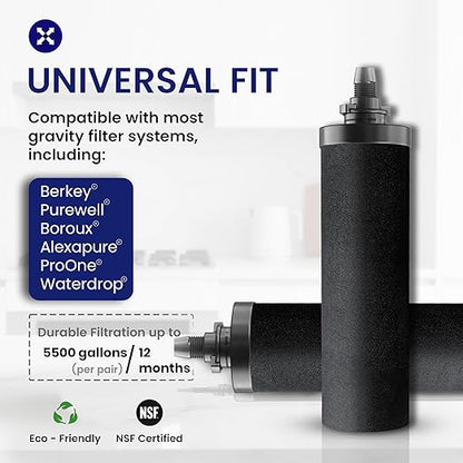 Gravity Water Filter System, 3.25 G NSF Certified Rust Free 304 Stainless Steel Countertop Water Filter | 2 Smart Carbon Filters | Steel Spigot | Manual Install | No Electricity or Plumbing | Portable