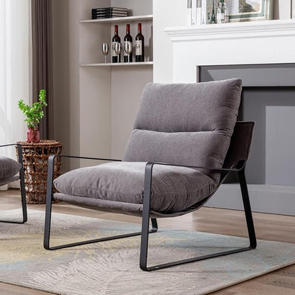 LukeAlon Modern Linen Accent Armchair, Upholstered Living Room Chair with Metal Base Thickened Cushion Single Sofa Chair Comfy Lounge Chair for Bedroom Living Room, Grey