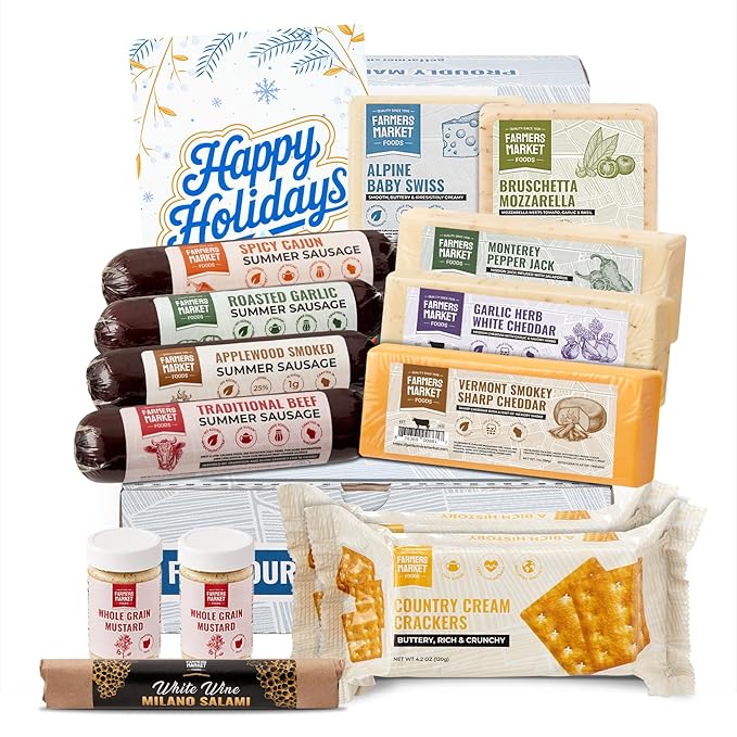 Farmers Market Gift Basket, Gluten Free, Keto, Paleo, Low Sodium, Zero Sugar, Genoa Salami, Christmas Charcuterie Board, Holiday Meat and Cheese Gift Baskets, Festive Selection