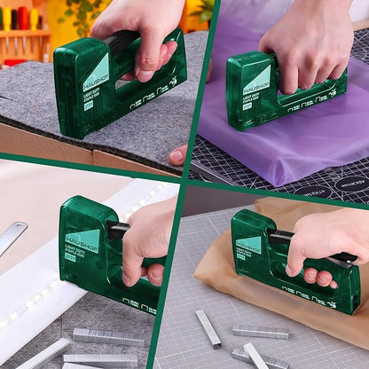 HAUSHOF Light Duty Staple Gun, Upholstery Staple Gun with 800PCS JT21 Staples and Stapler Remover, Fits JT21 Staple of 1/4'', 5/16'' & 3/8'', Used for Wood, Classroom, Crafts, DIY (Green Transparent)