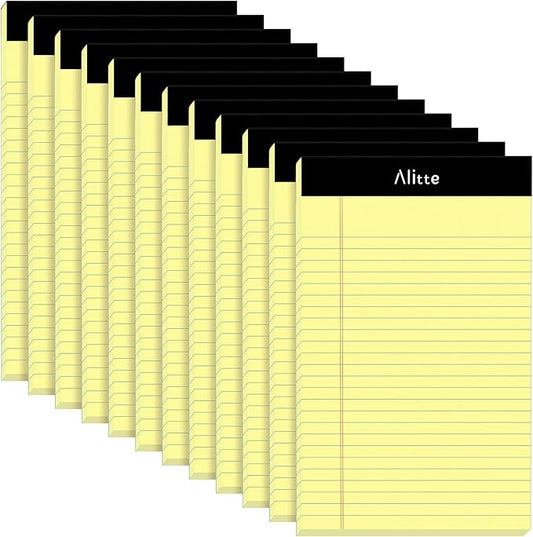 Yellow Legal Notepads 5x8, Pack of 12 - Perforated Narrow Ruled Writing Pad - Premium Thick Paper, No Ink Bleeding - Blank Legal Pads For Home, Office, School, Business - 50 Sheets Per Notebook