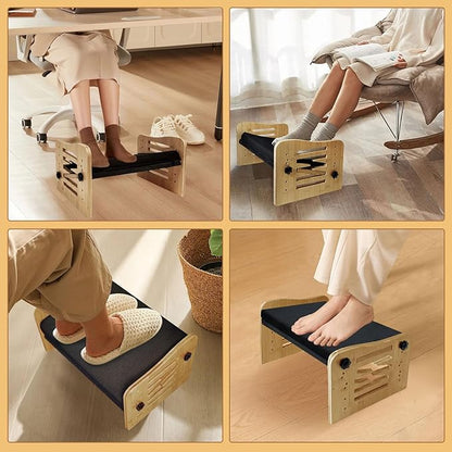 Myplace Bamboo Adjustable Under Desk Footrest with Memory Foam Pad - Ergonomic Foot Rest with 7-Level Adjust, Slanted Foot Rest Stool for Home Office Kitchen Bedroom (Burlywood)
