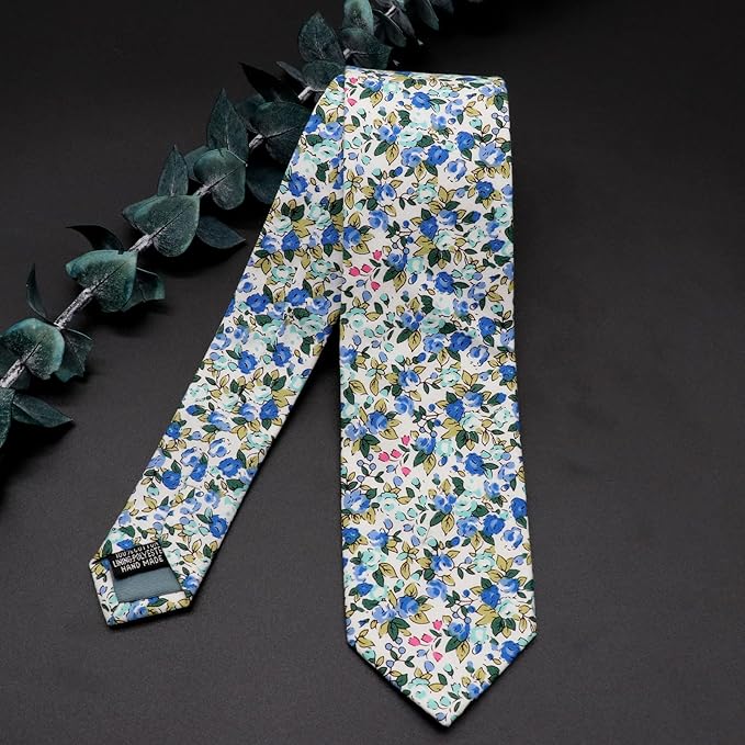 Cotton Floral Ties for Men 2.76" Men's Skinny Tie Linen Flower Printed Neck Tie for Wedding Dating Party