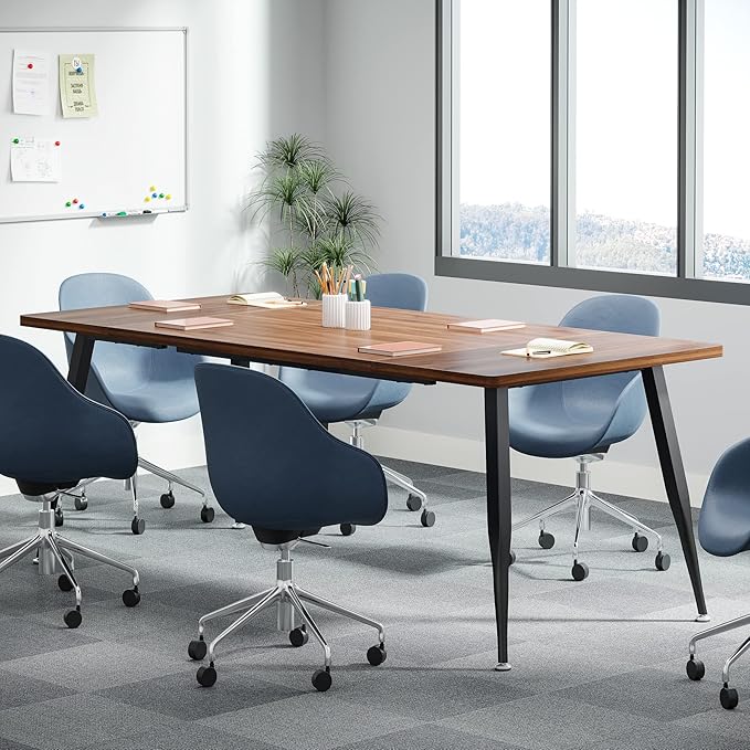 Tribesigns 6FT Conference Table, Rectangular Meeting Room Tables, Modern Industrial Seminar Table Boardroom Desk with Metal Legs for Office, 70.8’’ L x 31.5’’ W x 29.5’’ H (Brown and Black)