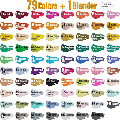 80 Alcohol Markers, Dual Tip Fine & Broad Drawing Markers Alcohol Marker Set with Case, Art Marker for Student Adults Coloring Artists Drawing Sketching Card Making and Illustration