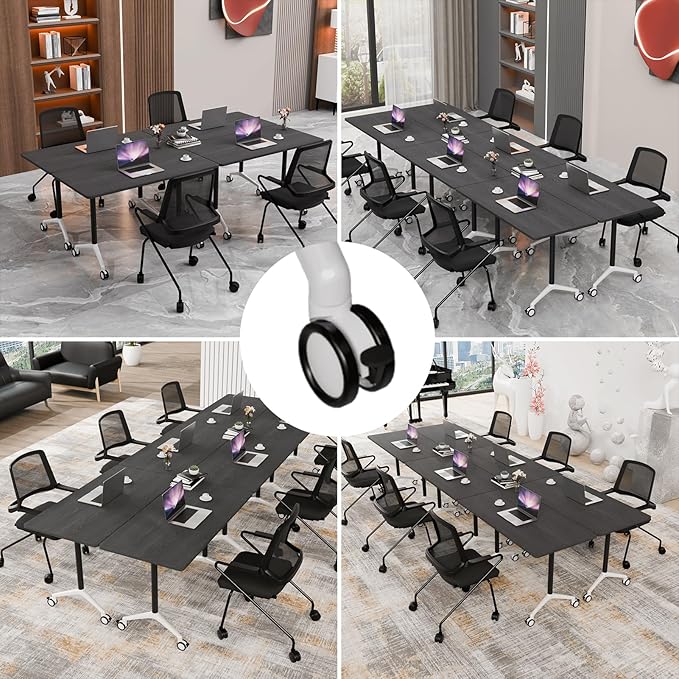 Conference Table, Folding Conference Room Tables, Modern Flip Top Seminar Training Meeting Table with Wheels, Modular Foldable Conference Tables for Home Office Classr (Black 2 Pack, 63inch)