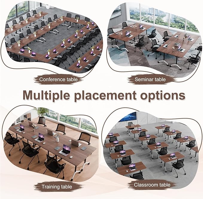 Folding Conference Table,Conference Table with Wheels,Large Flip-Top Training Table,Freely Combinations,Easy to Move for Offices, Schools,Training Rooms（2,Walnut,47in