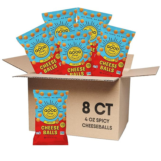 The Good Crisp Company, Spicy Cheese Balls, 4 Ounce Bags (Pack of 8)
