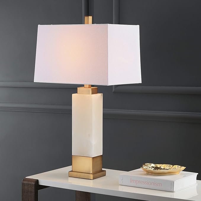 SAFAVIEH Lighting Collection Rozella Alabaster White/ Gold 30-inch Bedroom Living Room Home Office Desk Nightstand Table Lamp (LED Bulb Included)