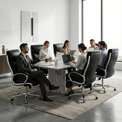 COLAMY Marcus Executive PU Leather Office Chair, High-Back Home Desk Chair Padded Seat & Back, Smooth-Rolling Casters – Luxury Ergonomic Desk Chair for Professional Workspaces (Black)