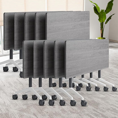 Folding Conference Table On Wheels, Modern Office Conference Room Tables for 6-12 Person Modular Mobile Meeting Table Conference Training Table for Office Classroom(Oak Ash, 63IN, 10)