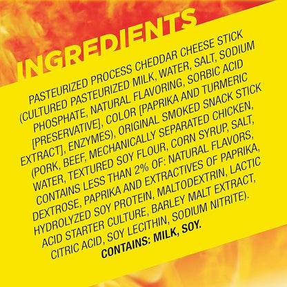 Slim Jim Beef 'N Cheese Smoked Meat Sticks, Original Flavor, 5g Protein Per Serving, Snack Size, Stocking Stuffer, 0.9 oz. (10 Count)