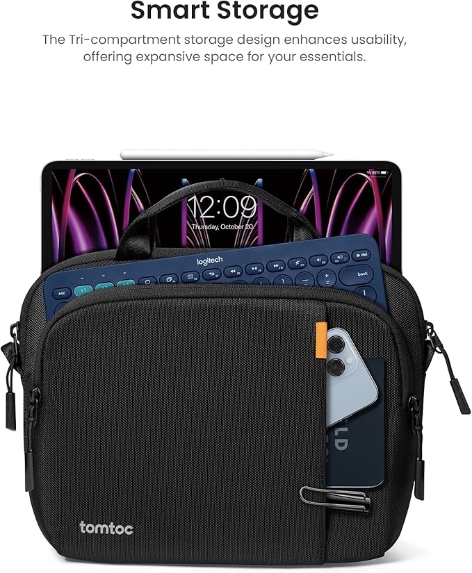 tomtoc 360 Protective Tablet Shoulder Bag compatible with 13-inch iPad Pro M4/13-inch iPad Air M2 with Magic Keyboard 2024, 12.9-inch iPad Pro 6th/5th/4th/3rd Gen, Water-Repellent Tablet Case Sleeve
