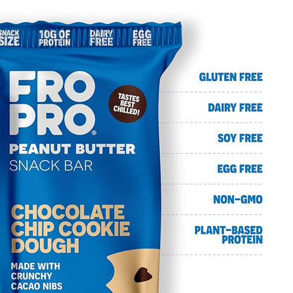 FROPRO Plant Protein Snack Bars - Plant Based Protein Bars, All-Natural, Gluten, Dairy, & Soy Free, High Protein Bars with Low Calories | Chocolate Chip, 24 Pack