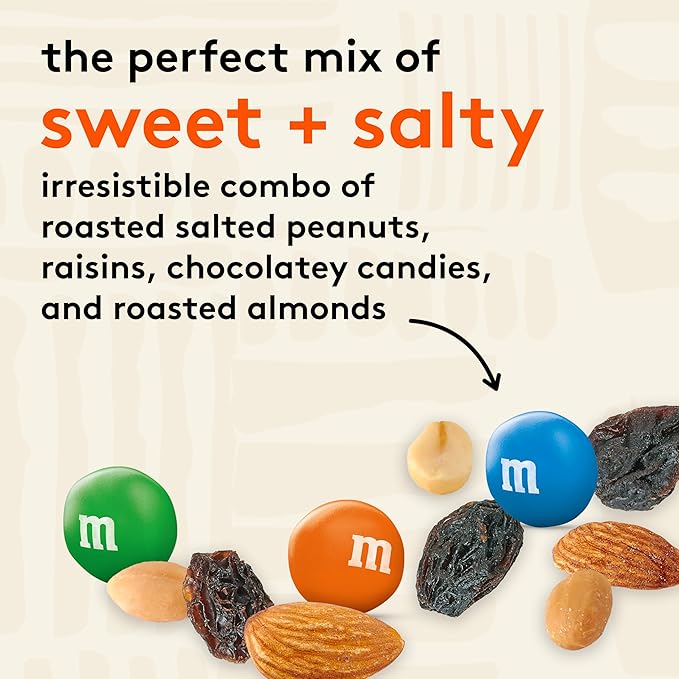 Snak Club Energizer Trail Mix with Roasted Salted Peanuts, Raisins, M&M’S Chocolate Candies, Roasted Almonds, Gluten-Free and Kosher Snack, 24 oz Resealable Bag