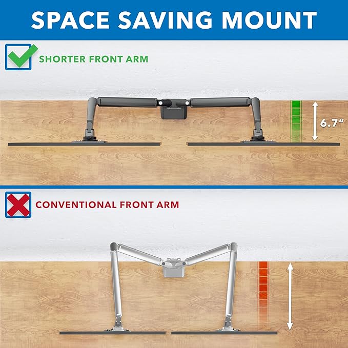 Mount-It! Dual Monitor Arm for 2 Monitors 17" to 32" Screens, Holds 19.8lbs per Arm, Height Adjustable, Tilt/Swivel/Rotate, Gas Spring System, Max VESA 100x100, C-Clamp & Grommet Base