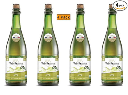 Val de France, Non-Alcoholic, Reduced Calorie, Organic and OU Kosher Sparkling Juice (Apple), 25.4 Fl Oz (Pack of 4)