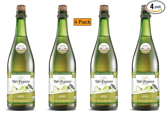 Val de France, Non-Alcoholic, Reduced Calorie, Organic and OU Kosher Sparkling Juice (Apple), 25.4 Fl Oz (Pack of 4)