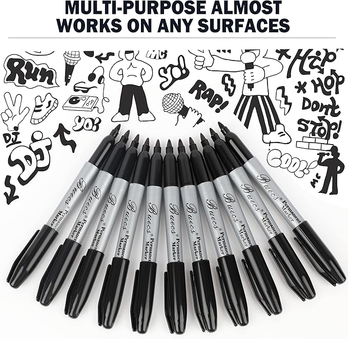 Permanent Markers, 200 Count Black Permanent Markers, Fine Point, Waterproof & Smear Proof Markers, Quick Drying, Office Supplies for School, Office, Home